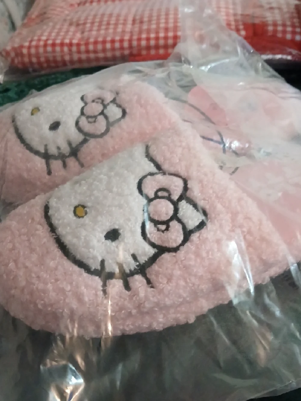 Hello Kitty Pink Fuzzy Slip-On Slippers